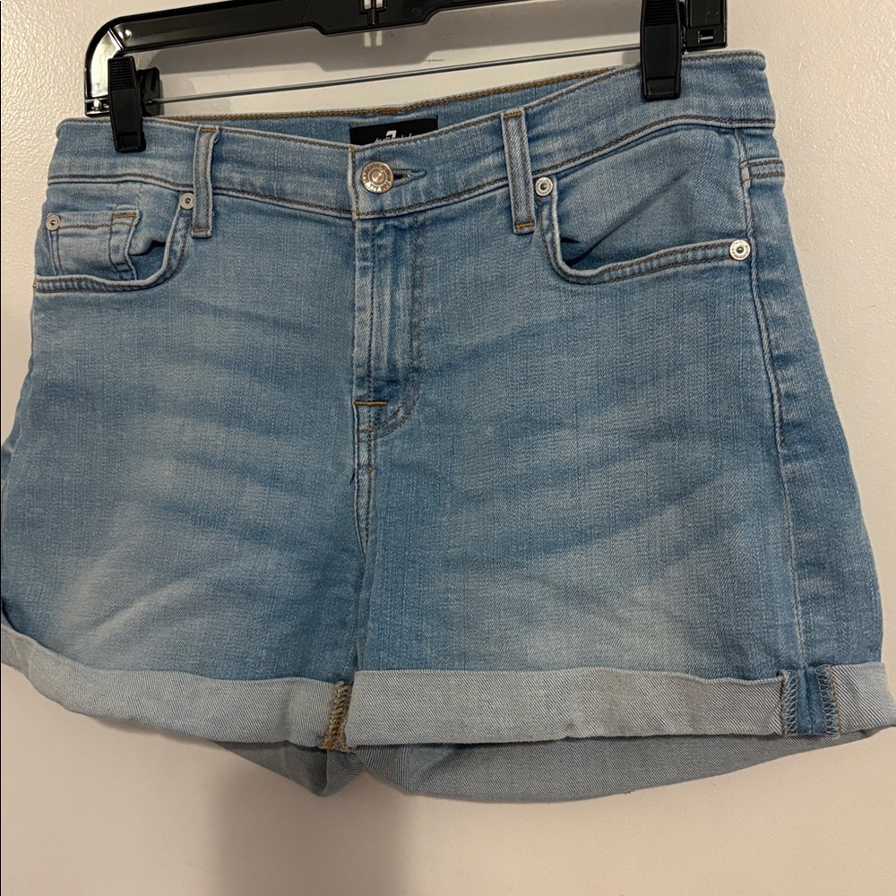 7 For All Mankind Light Wash Mid Roll Cuffed Denim Shorts 28 - Picture 4 of 9